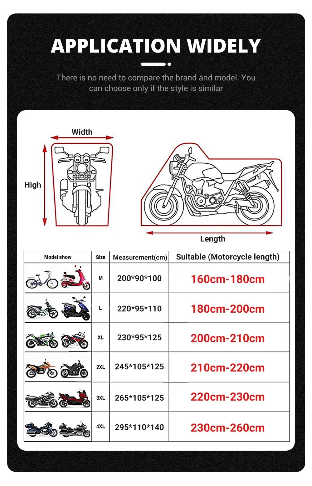 Motorcycle Cover Waterproof All Season Dustproof UV Protection 190T Motorbike Cover Multiple Colors