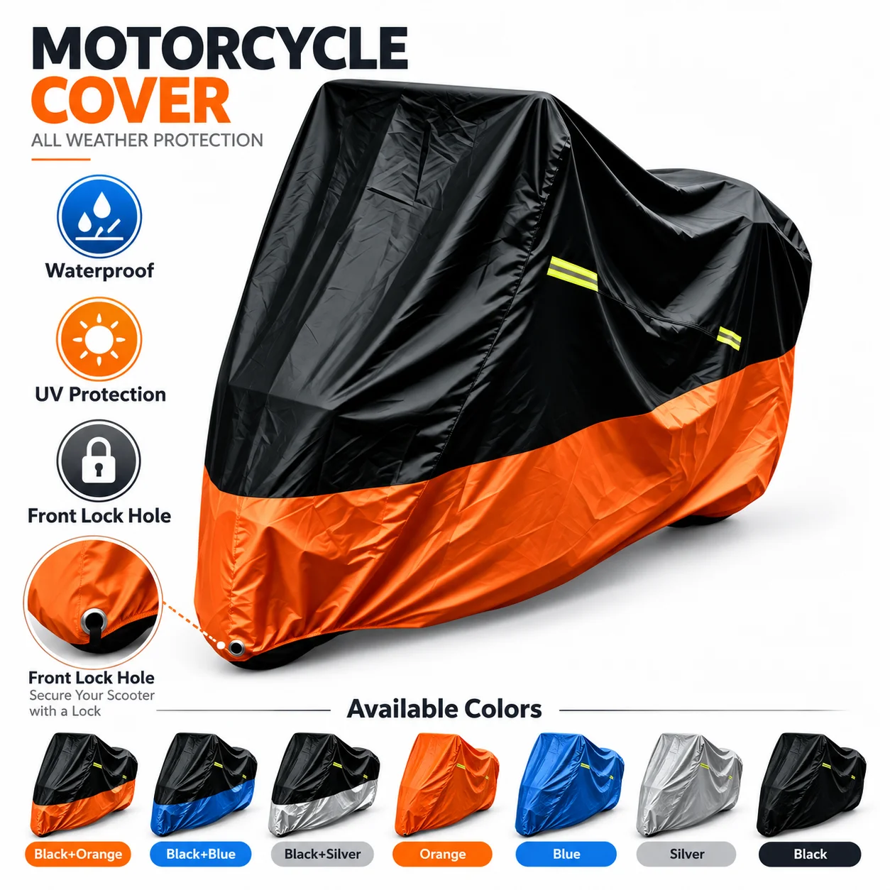 Motorcycle Cover Waterproof All Season Dustproof UV Protection 190T Motorbike Cover Multiple Colors