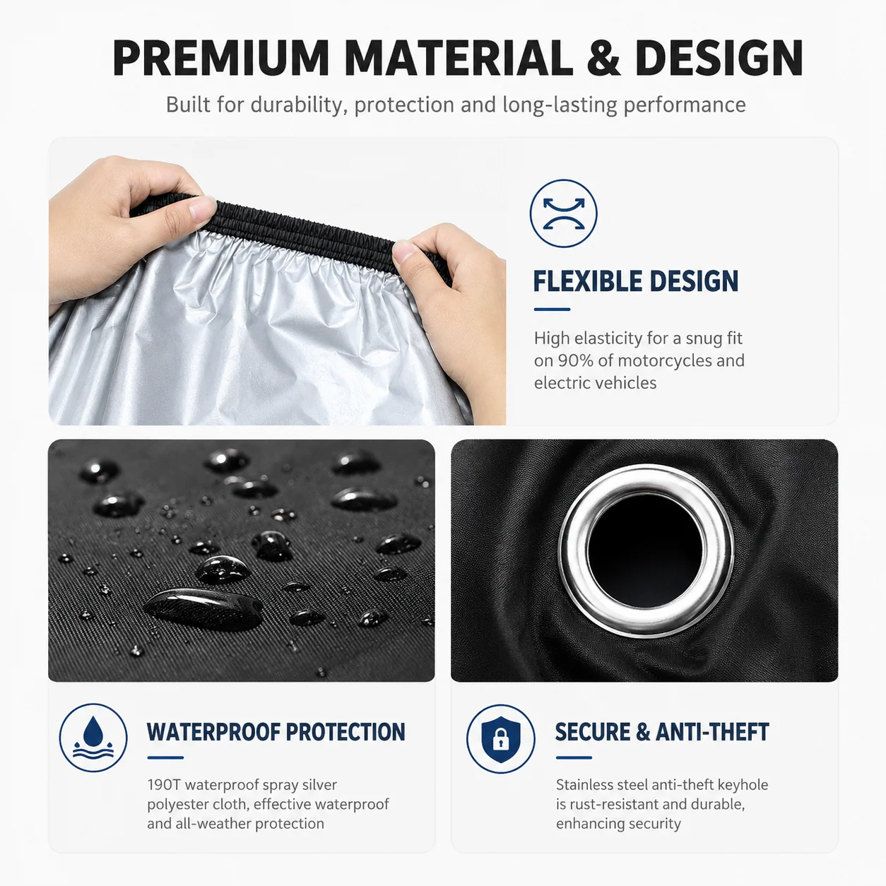 Motorcycle Cover Waterproof All Season Dustproof UV Protection 190T Motorbike Cover Multiple Colors