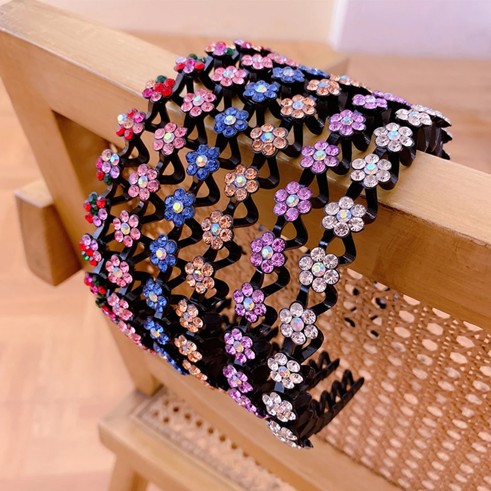 Non-Slip Rhinestone Hairbands Elastic Flower Fashion Pearl Women Hair Hoop Bands Headband Bezel Girls Hair Accessories Headdress
