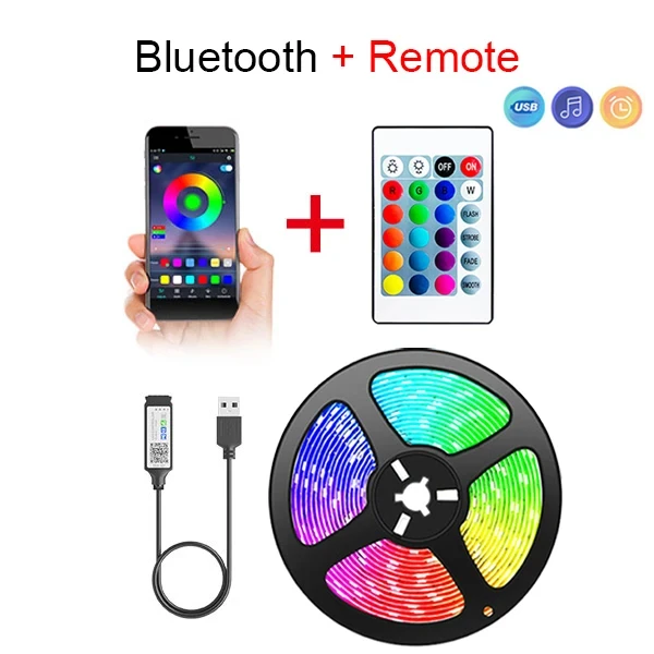 Bluetooth LED Strip Lights Smart SMD 5050 APP Remote Control Flexible Ribbon Diode Lamp Tape TV Backlights Game Room Home Decor