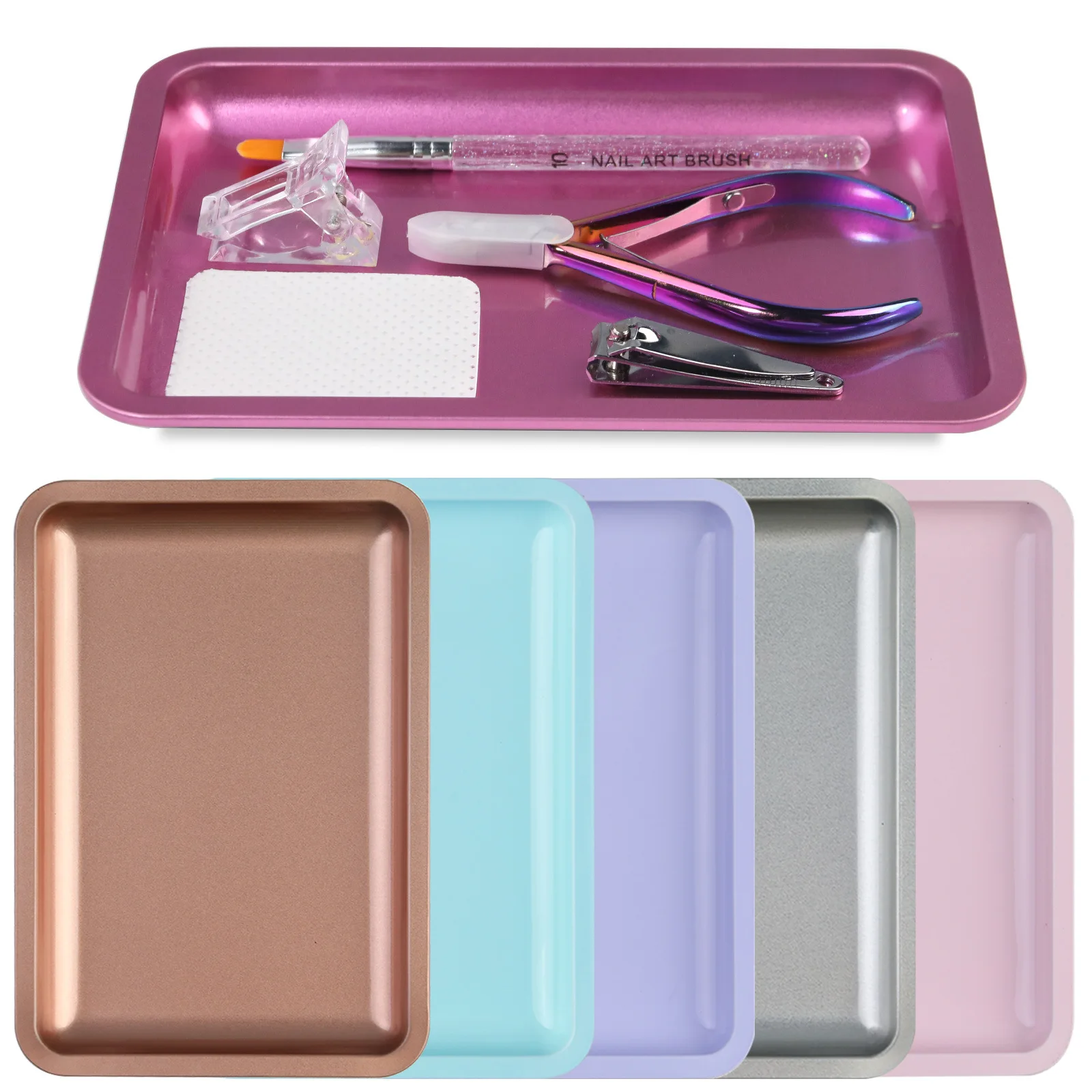 1PC Square Stainless Steel Cosmetic Storage Tray Nail Art Manicure Plate Tweezers Clippers Pens Container False Nails Dish Tools