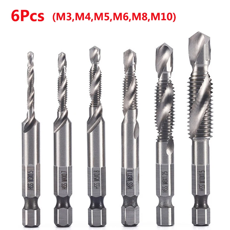 Hex Shank Titanium Plated HSS Screw Thread Metric Tap Drill Bits Screw Machine Compound Tap M3 M4 M5 M6 M8 M10 Hand Tools