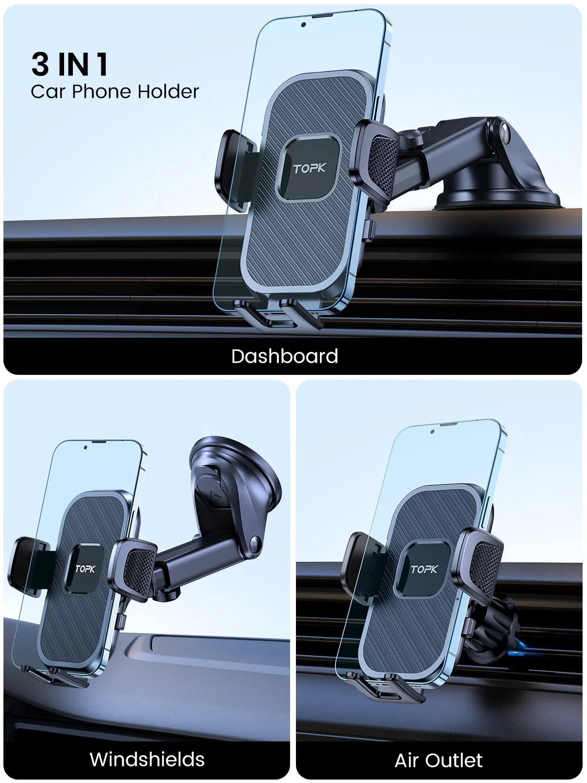 TOPK Car Phone Holder Gravity Stand for iPhone Xiaomi Samsung Car Mobile Support for Dashboard Windshield Air Vent Phone Mount