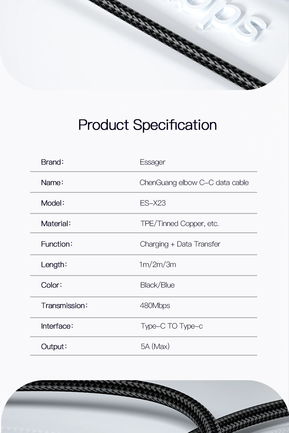 Essager 100W USB Type C To USB C Cable 90 Degree Angle For iPad MacBook Pro Xiaomi Samsung Huawei Fast Charging Type-C Date Wire