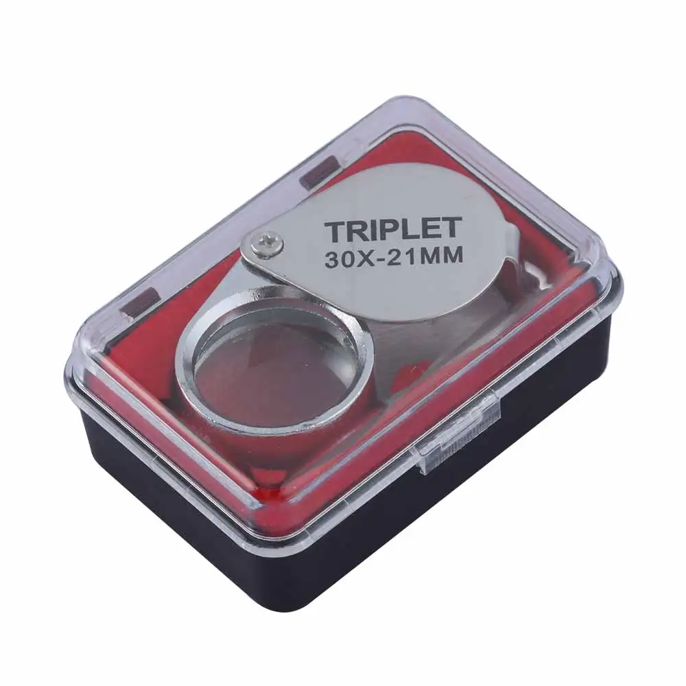 10-30X Pocket Loupe Magnifier Jewelry Magnifying Glass Foldable Diamond Lupa Triplet Jewelers Eye Glass Tool Reading Magnifier