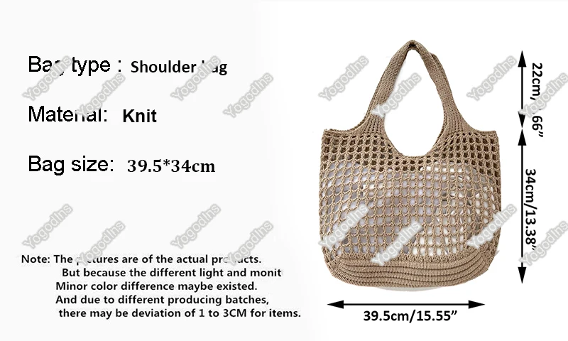 Women Crochet Tote Bag Hollow Beach Bag Large Capacity Fashion Knitted Bag Solid Color Simple Shopping Bag for Travel Vacation