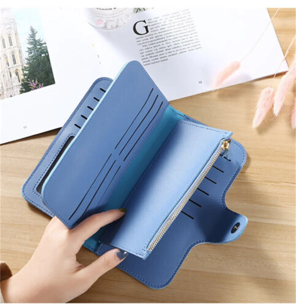 Fashion Women Leather Wallet Long Purse Phone Card Holder Case Clutch Large Capacity Ladies Girls Mobile Phone ID Card Holder