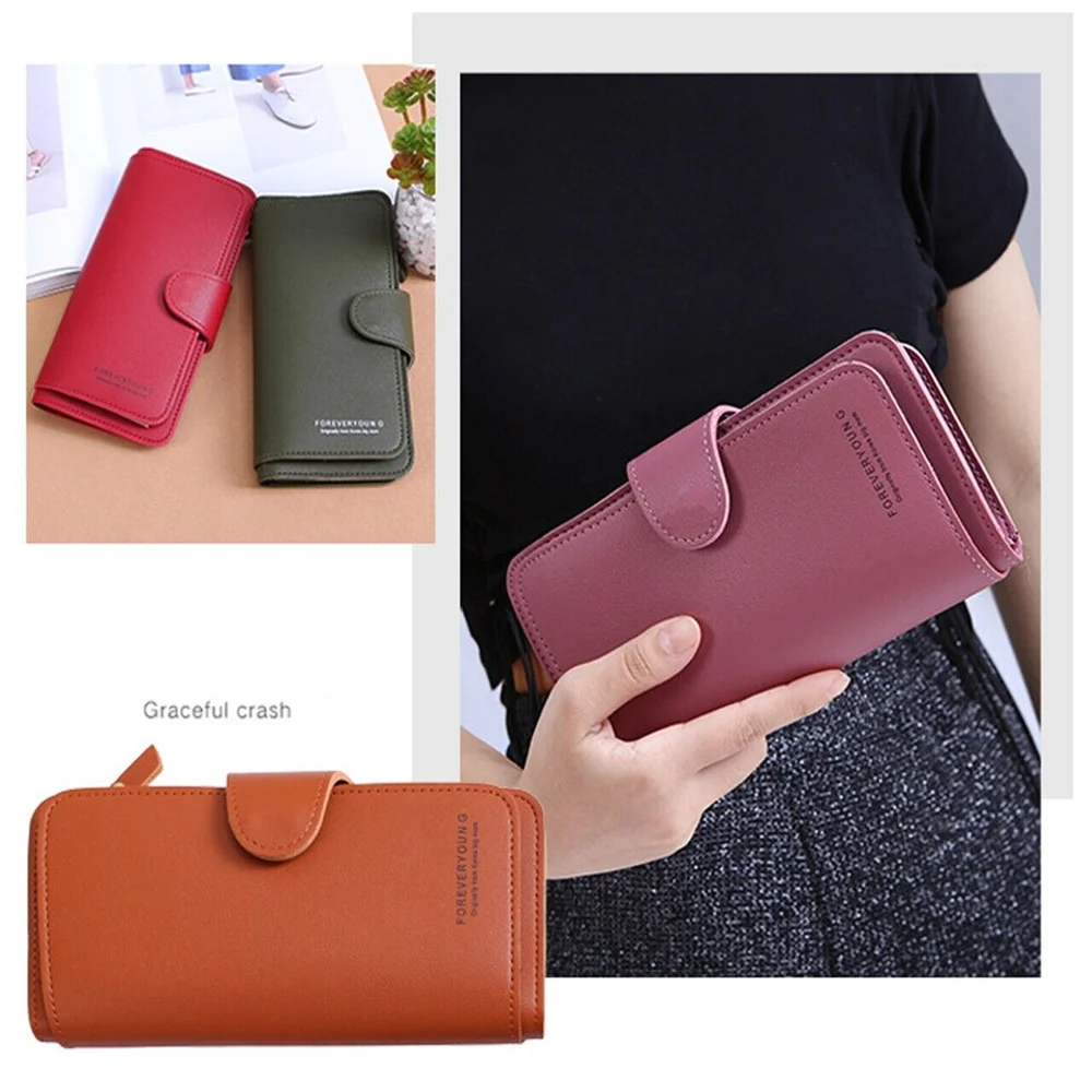 Fashion Women Leather Wallet Long Purse Phone Card Holder Case Clutch Large Capacity Ladies Girls Mobile Phone ID Card Holder