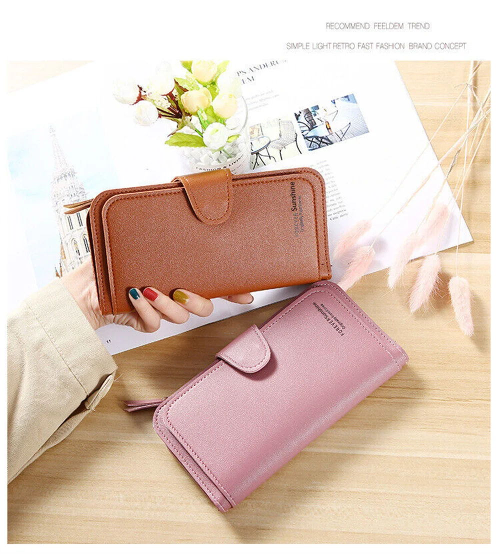 Fashion Women Leather Wallet Long Purse Phone Card Holder Case Clutch Large Capacity Ladies Girls Mobile Phone ID Card Holder