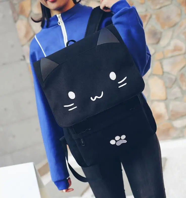 Japanese Stupid Cute 3D Cat Large Capacity Book Bag, Girl Cartoon Backpack, Women's Backpacks