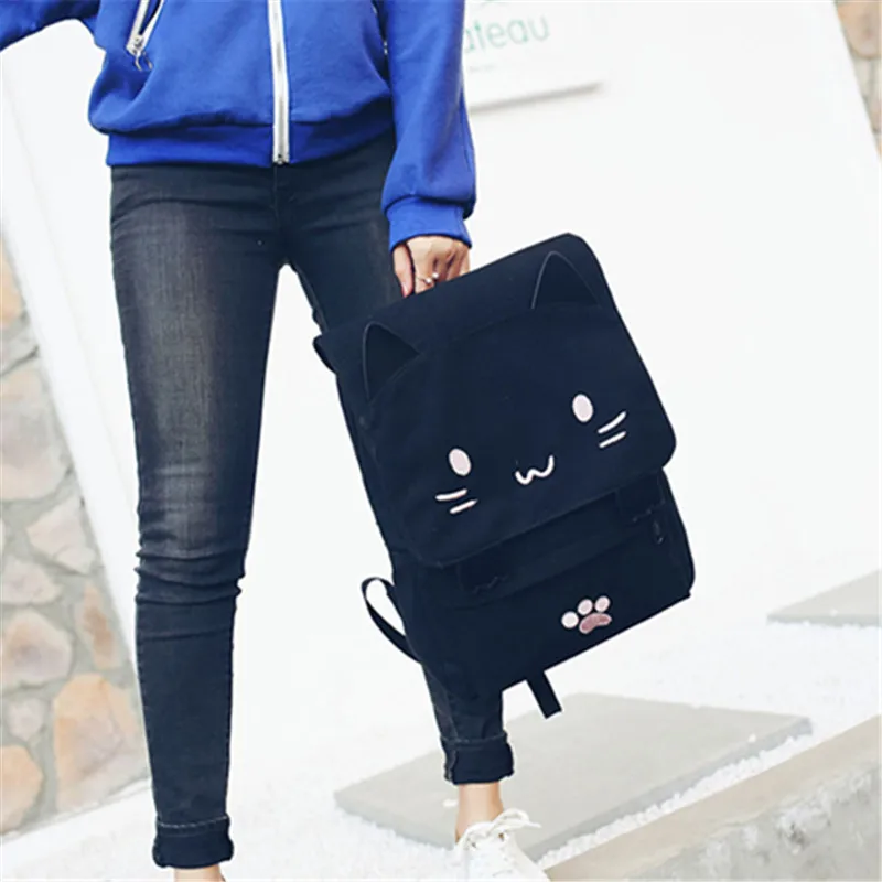 Japanese Stupid Cute 3D Cat Large Capacity Book Bag, Girl Cartoon Backpack, Women's Backpacks