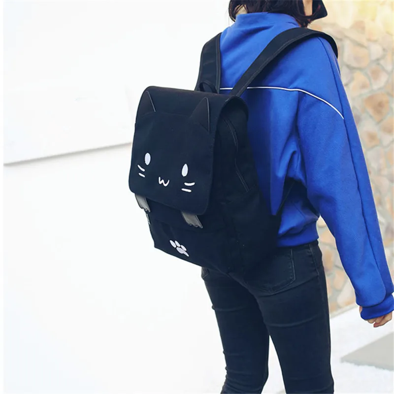Japanese Stupid Cute 3D Cat Large Capacity Book Bag, Girl Cartoon Backpack, Women's Backpacks