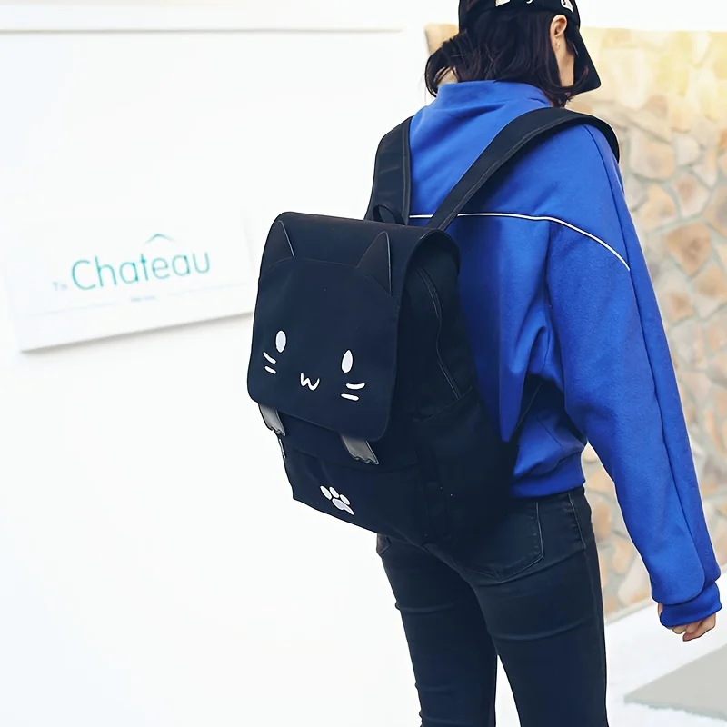 Japanese Stupid Cute 3D Cat Large Capacity Book Bag, Girl Cartoon Backpack, Women's Backpacks