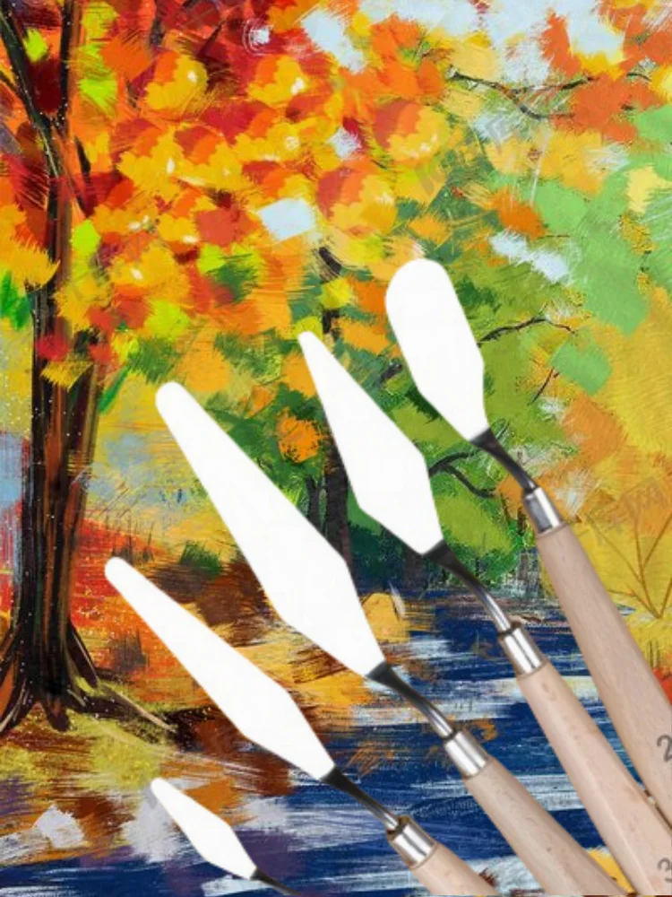 5-Piece Oil Painting Palette Knife Scraper Wooden Varnish Spatula Smoothing Knife