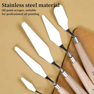 5-Piece Oil Painting Palette Knife Scraper Wooden Varnish Spatula Smoothing Knife