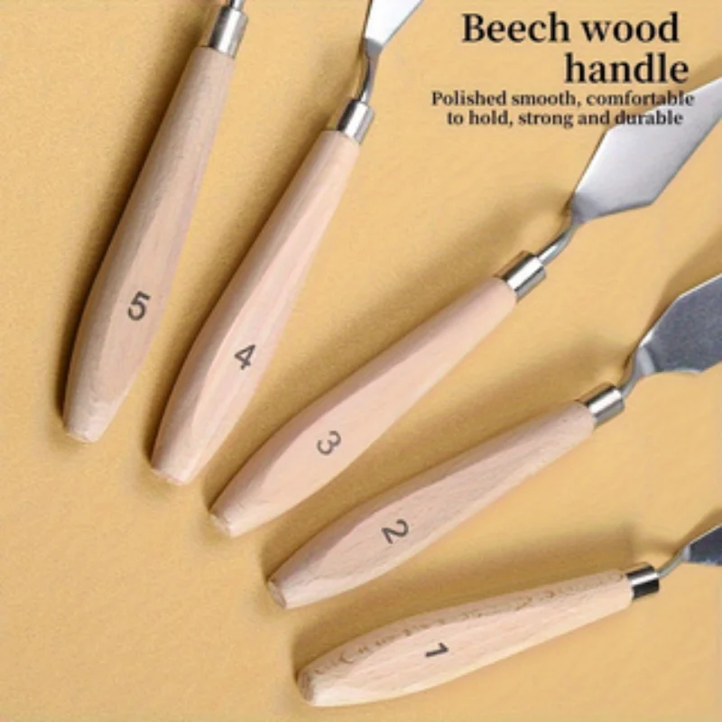 5-Piece Oil Painting Palette Knife Scraper Wooden Varnish Spatula Smoothing Knife