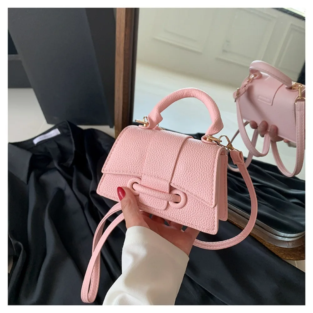 High Quality Fashion PU Leather Bag Solid Color Shoulder Crossbody Bag Cute Buckle Square Bag Hand Carry Small Bag Messenger Bag