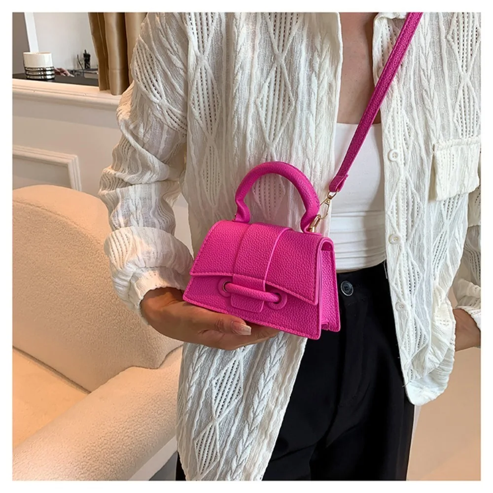 High Quality Fashion PU Leather Bag Solid Color Shoulder Crossbody Bag Cute Buckle Square Bag Hand Carry Small Bag Messenger Bag