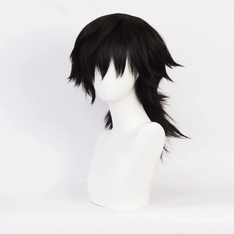 Tomioka Giyuu Cosplay Wig 40cm Long Black Man Hair Anime Wig Heat Resistant Synthetic Wigs