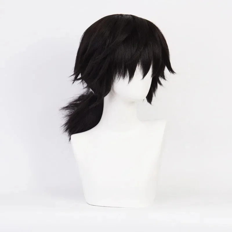 Tomioka Giyuu Cosplay Wig 40cm Long Black Man Hair Anime Wig Heat Resistant Synthetic Wigs
