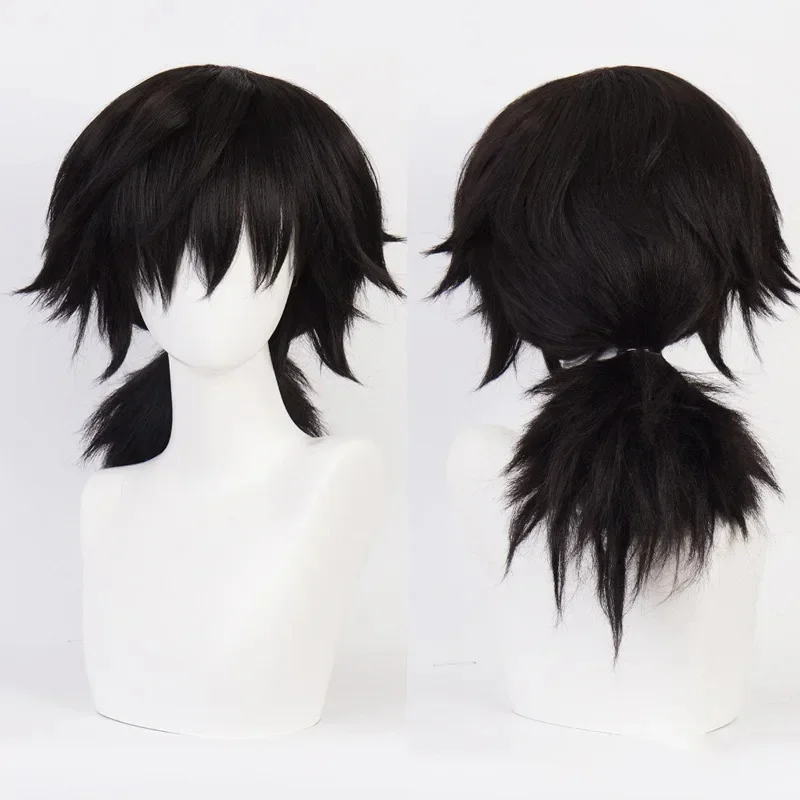Tomioka Giyuu Cosplay Wig 40cm Long Black Man Hair Anime Wig Heat Resistant Synthetic Wigs