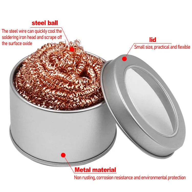 Desoldering Cleaning Ball Soldering Iron Mesh Filter Cleaning Nozzle Tip Copper Wire Cleaner Ball Metal Dross Box Clean Ball