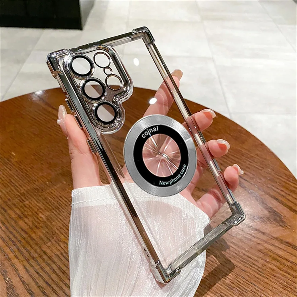For Magsafe Plating Clear Cases For Samsung Galaxy S26 S25 S24 S23 Ultra S22 Plus S21 FE A36 A35 A34 A55 A54 A53 Magnetic Cover