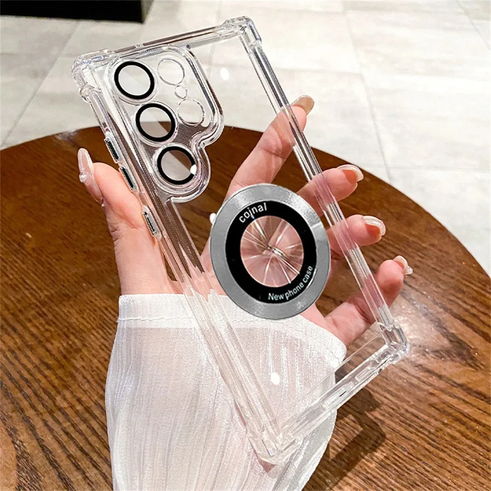 For Magsafe Plating Clear Cases For Samsung Galaxy S26 S25 S24 S23 Ultra S22 Plus S21 FE A36 A35 A34 A55 A54 A53 Magnetic Cover