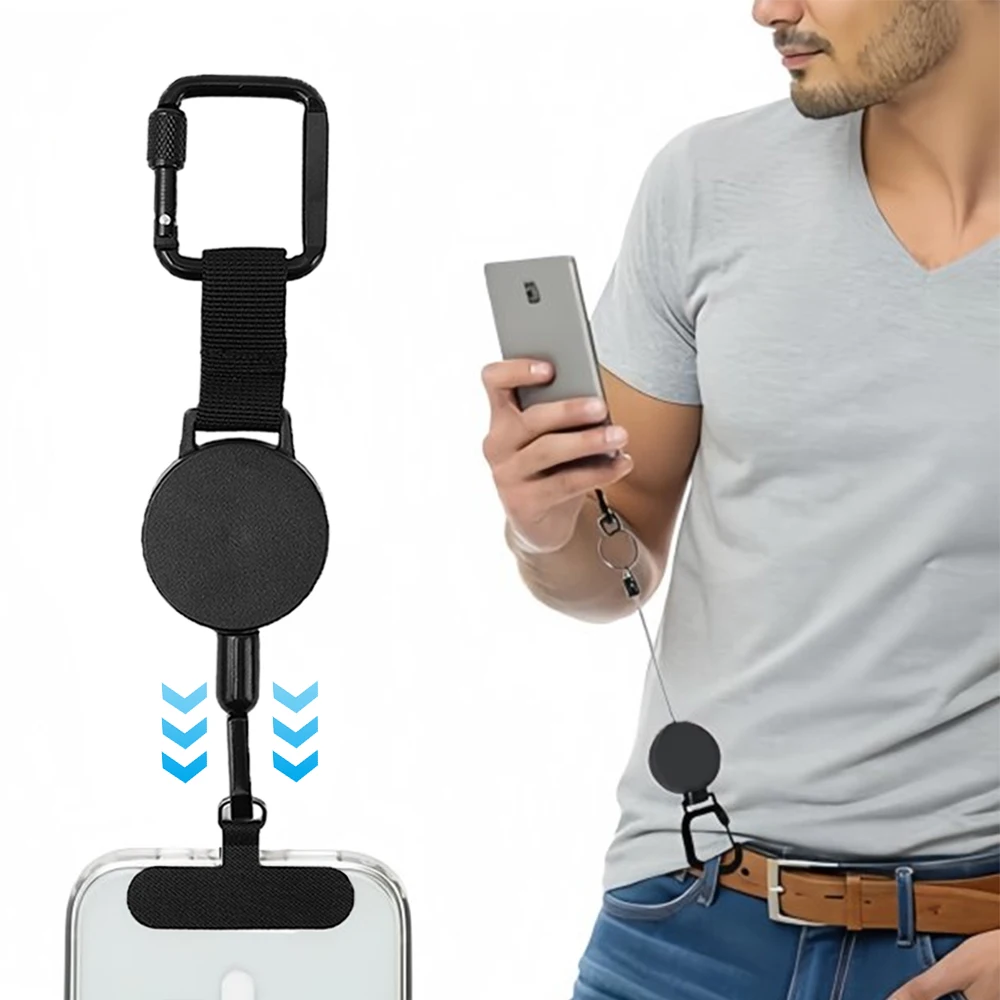 Retractable Anti-Theft Phone Holder Smartphone Safety Lanyard Stra with Carabiner Anti-Drop Harness for Hiking Cycling Climbing