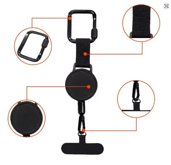 Retractable Anti-Theft Phone Holder Smartphone Safety Lanyard Stra with Carabiner Anti-Drop Harness for Hiking Cycling Climbing