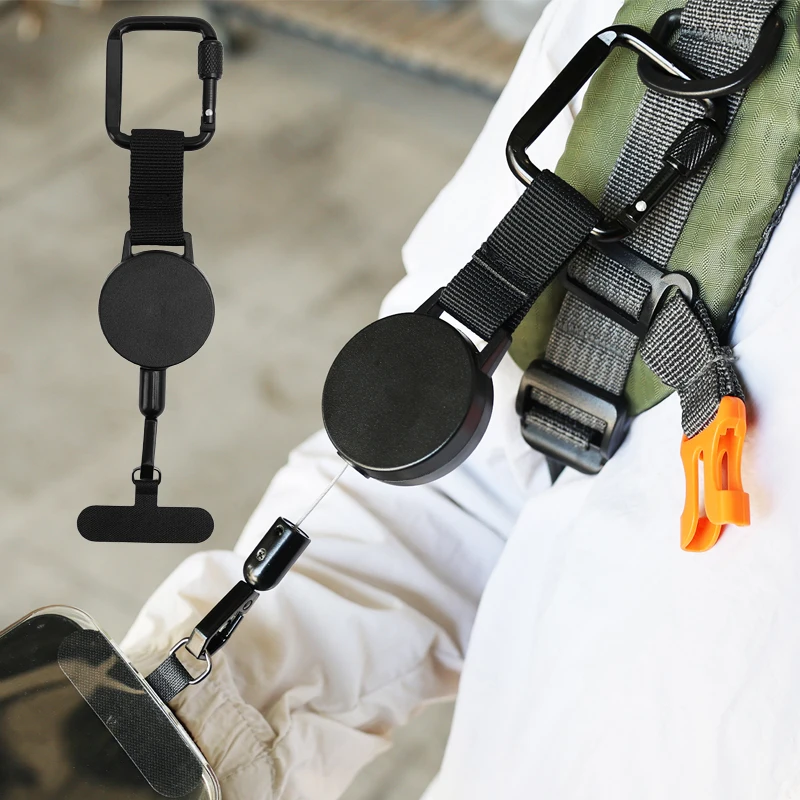Retractable Anti-Theft Phone Holder Smartphone Safety Lanyard Stra with Carabiner Anti-Drop Harness for Hiking Cycling Climbing