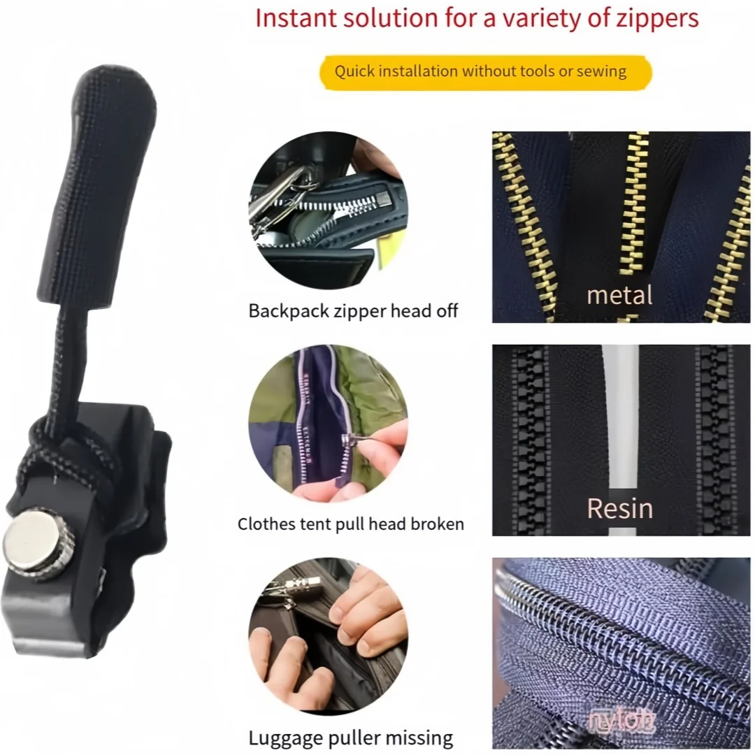6/3pc Universal Zipper Lock Head Quick Installation Detachable Zipper Head for Jackets Luggage Bags Replacing Slider Lock Repair