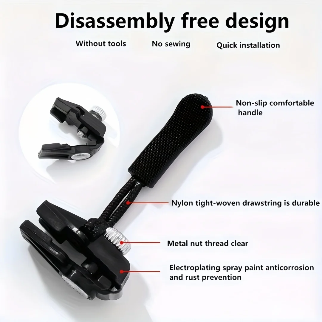 6/3pc Universal Zipper Lock Head Quick Installation Detachable Zipper Head for Jackets Luggage Bags Replacing Slider Lock Repair