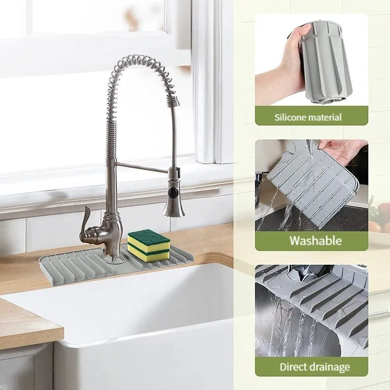 Silicone Faucet Mat Dish Soap Sponge Holder Sink Kitchen Countertop Drying Mat Bathroom Kitchen Sink Splash Guard Drain Pad