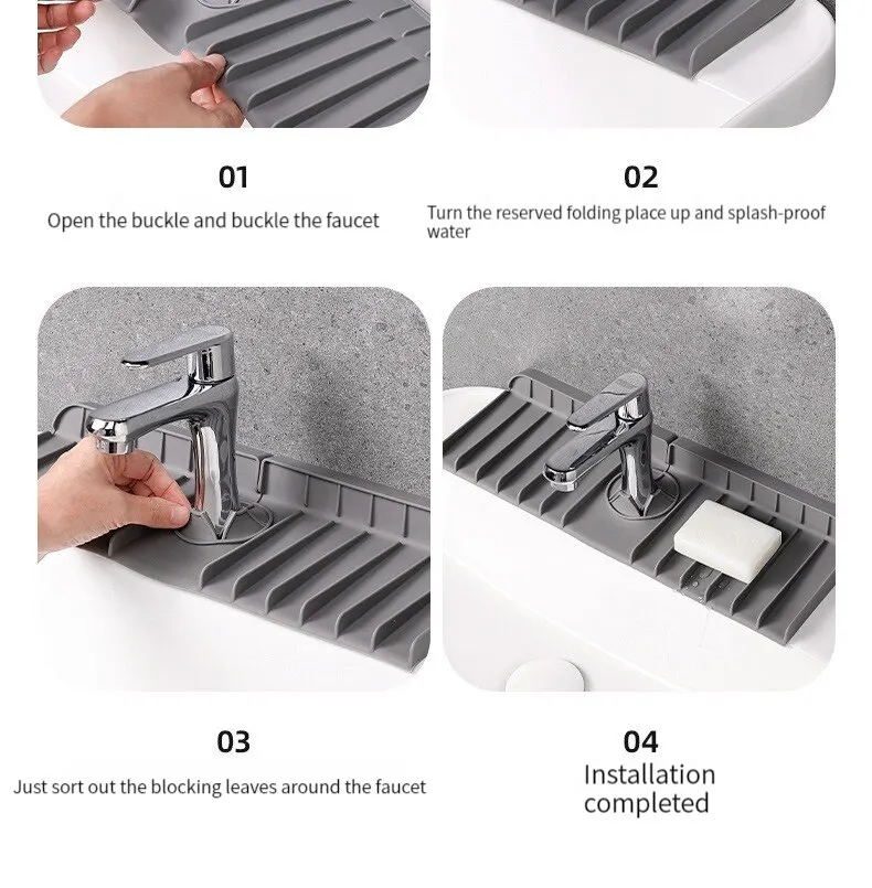 Silicone Faucet Mat Dish Soap Sponge Holder Sink Kitchen Countertop Drying Mat Bathroom Kitchen Sink Splash Guard Drain Pad