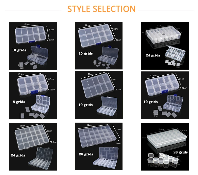 Plastic Jewelry Box 10/15/24 Compartment Slot Organizer Storage Beads Container Adjustable Jewelry Storage Box Rectangle Case