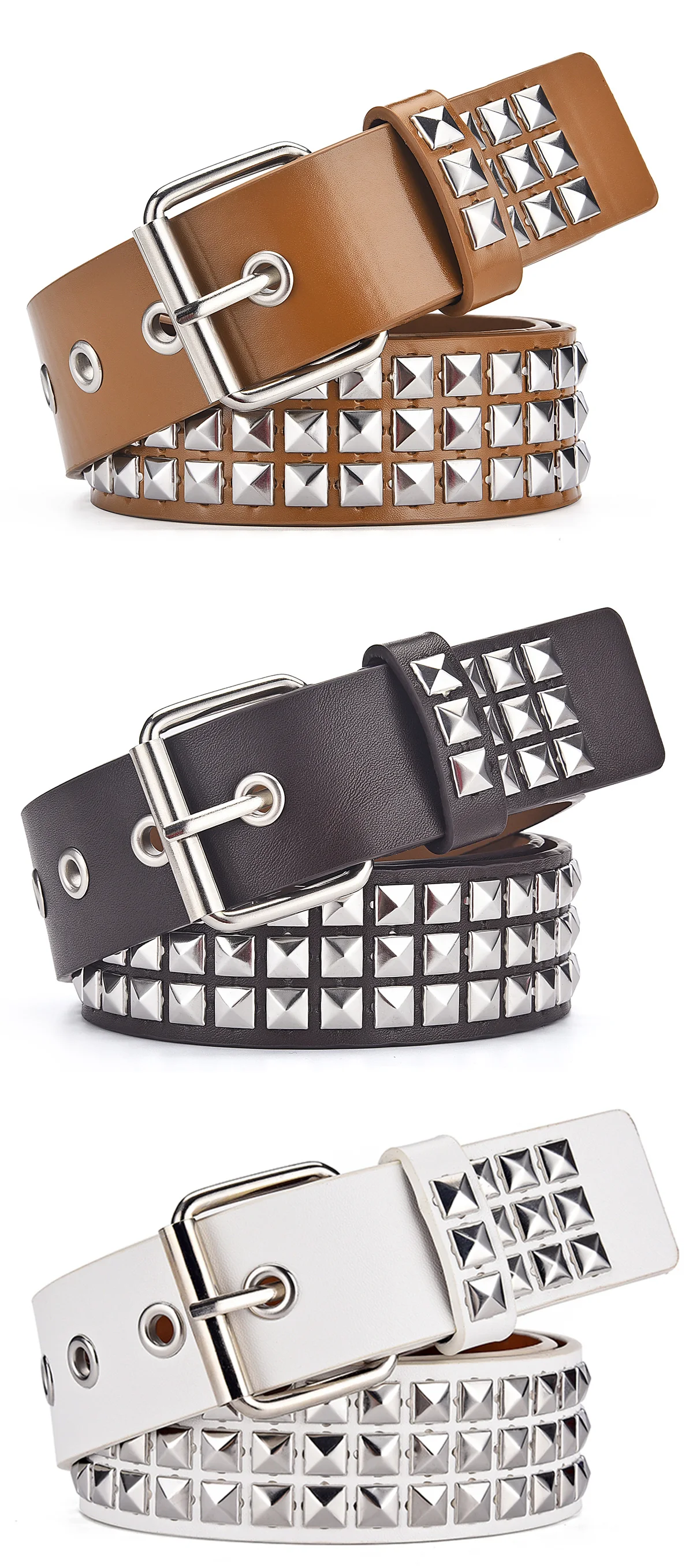 Fashion New Square Bead Rivet Belt Metal Pyramid Belt Men and Women Punk Hardware Jeans Belt Y2K Belt Designer Belt Women's Belt