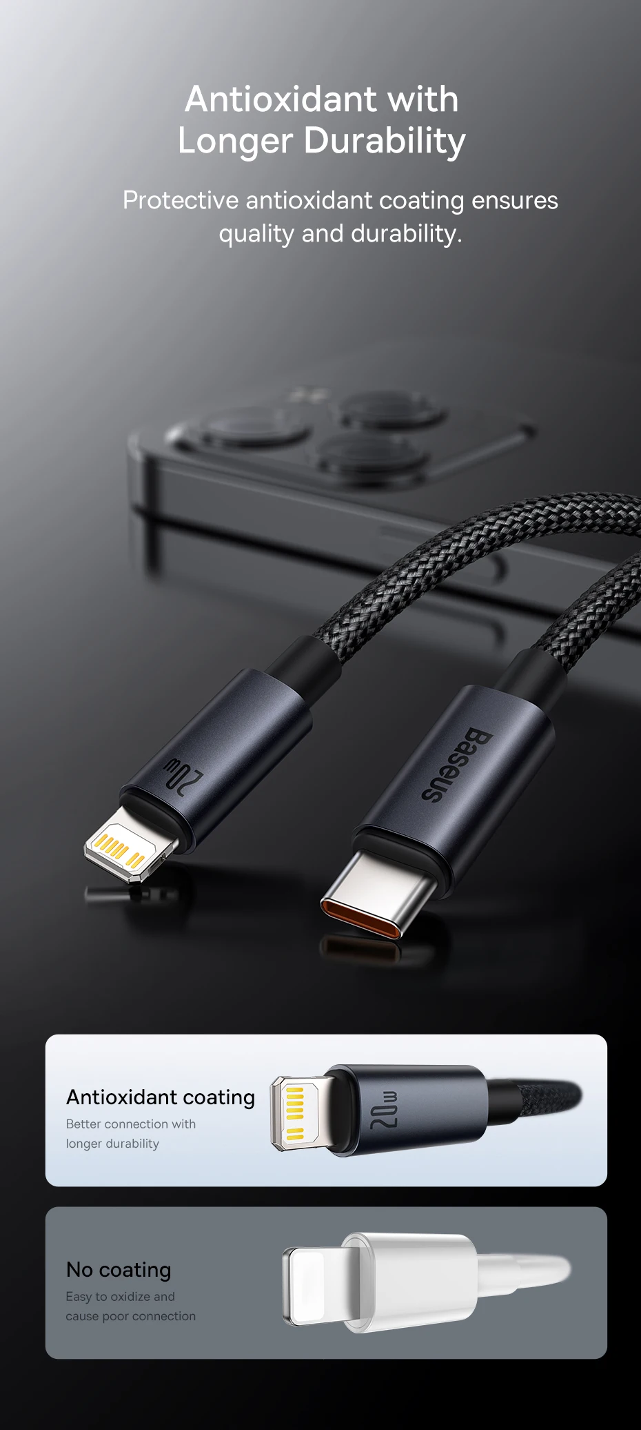 Baseus USB Cable For iPhone 13 12 11 pro max iPhone USB Cable Fast Charging For iPhone X XR 8 USB Type C to lightning Cable