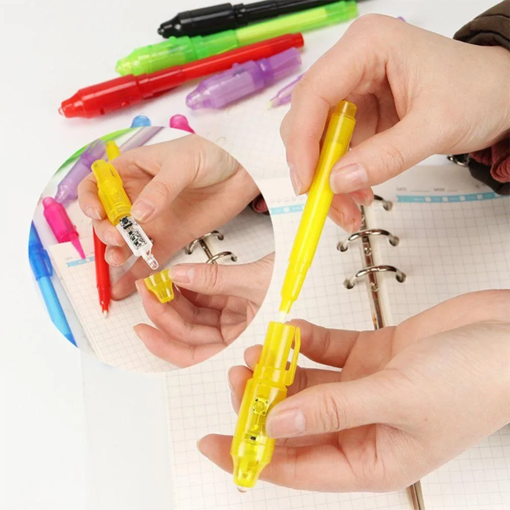Luminous Light Pen Magic Purple 2 In 1 UV Black Light Combo Drawing Invisible Ink Pen Learning Education Toys For Child