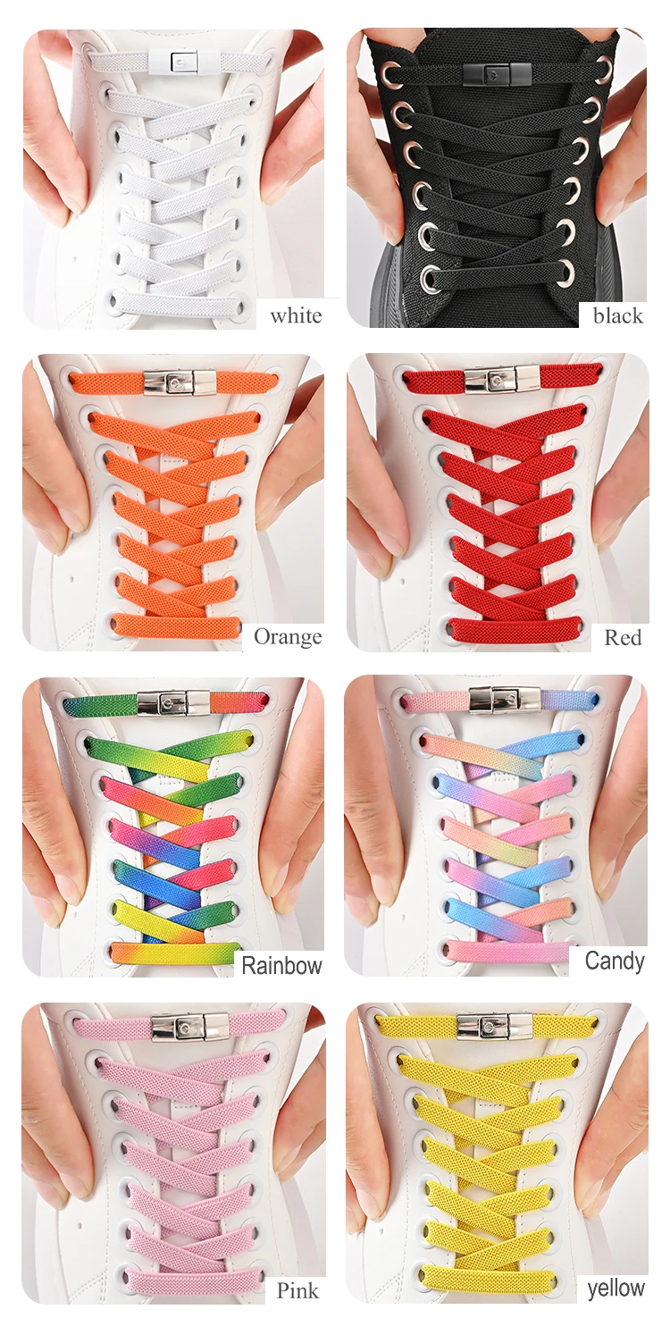 8mm No Tie Shoe Laces Press Lock Shoelaces Without Ties Elastic Laces Sneaker Kids Adult Widened Flat Shoelace for Shoes