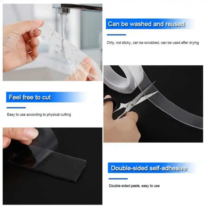 5m Double Contact Nano Tape Powerful Extra Strong Sided Adhesive for Kitchen and Bathroom Waterproof and Cleanable Tool