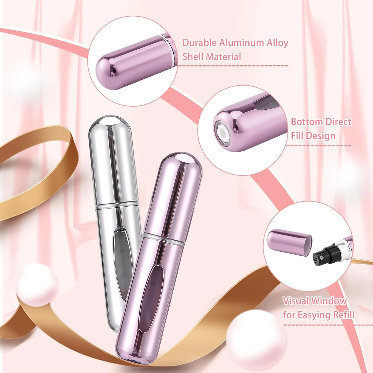 5Pcs 5ml Spray Scent Pump Perfume Bottle Refillable Spray Atomizer Bottle Mini Travel Empty Cosmetic Containers