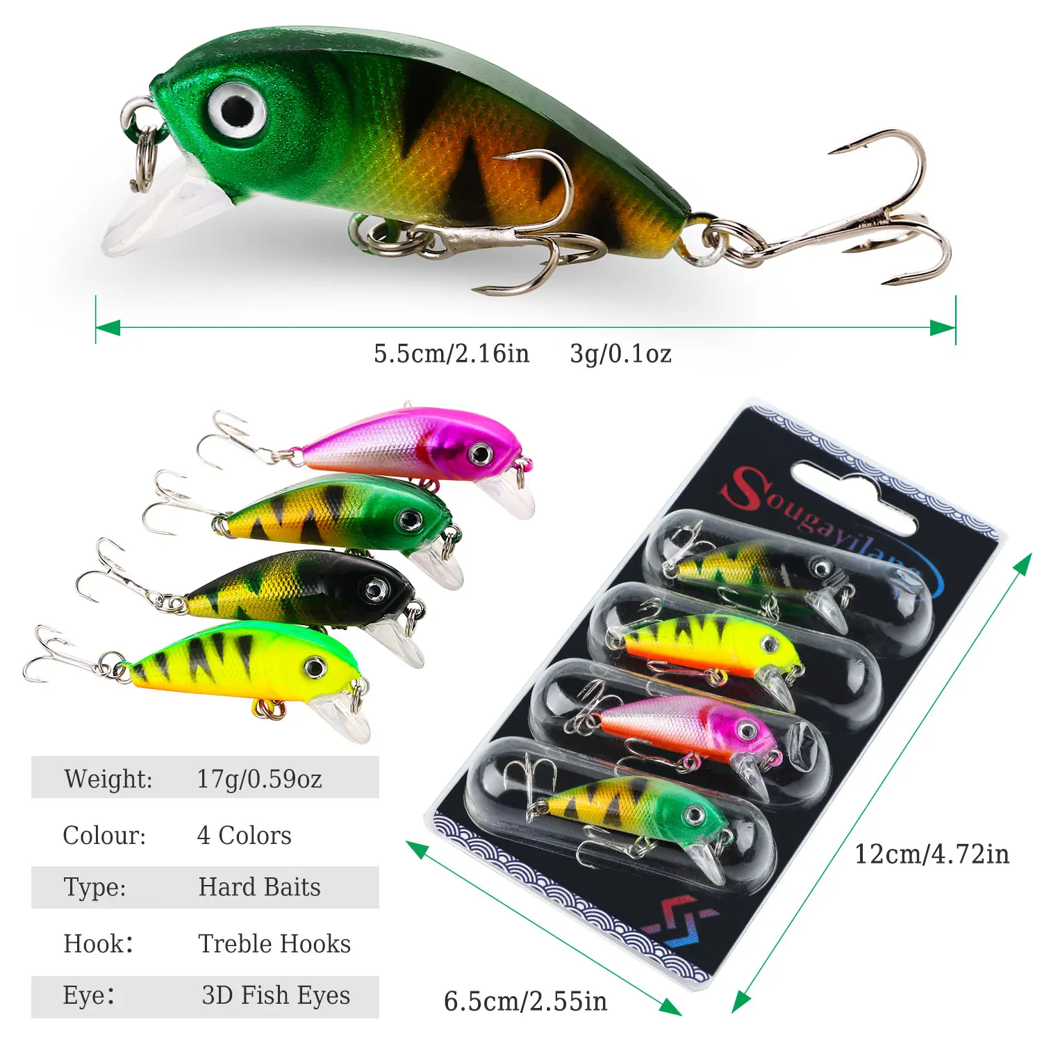Sougayilang Fishing Bait Set 4PCS Wobbler Anti-corrosion Hook Bass Fishing Lure for Sea Carp Fishing Tackles De Pesca