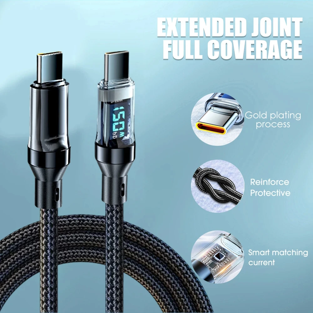 NNBILI 100W USB C 120W USB A Charging Cables with LED Display Screen, USB C=C-C,USB A=A-C, Not for Xiaomi iPhone Samsung