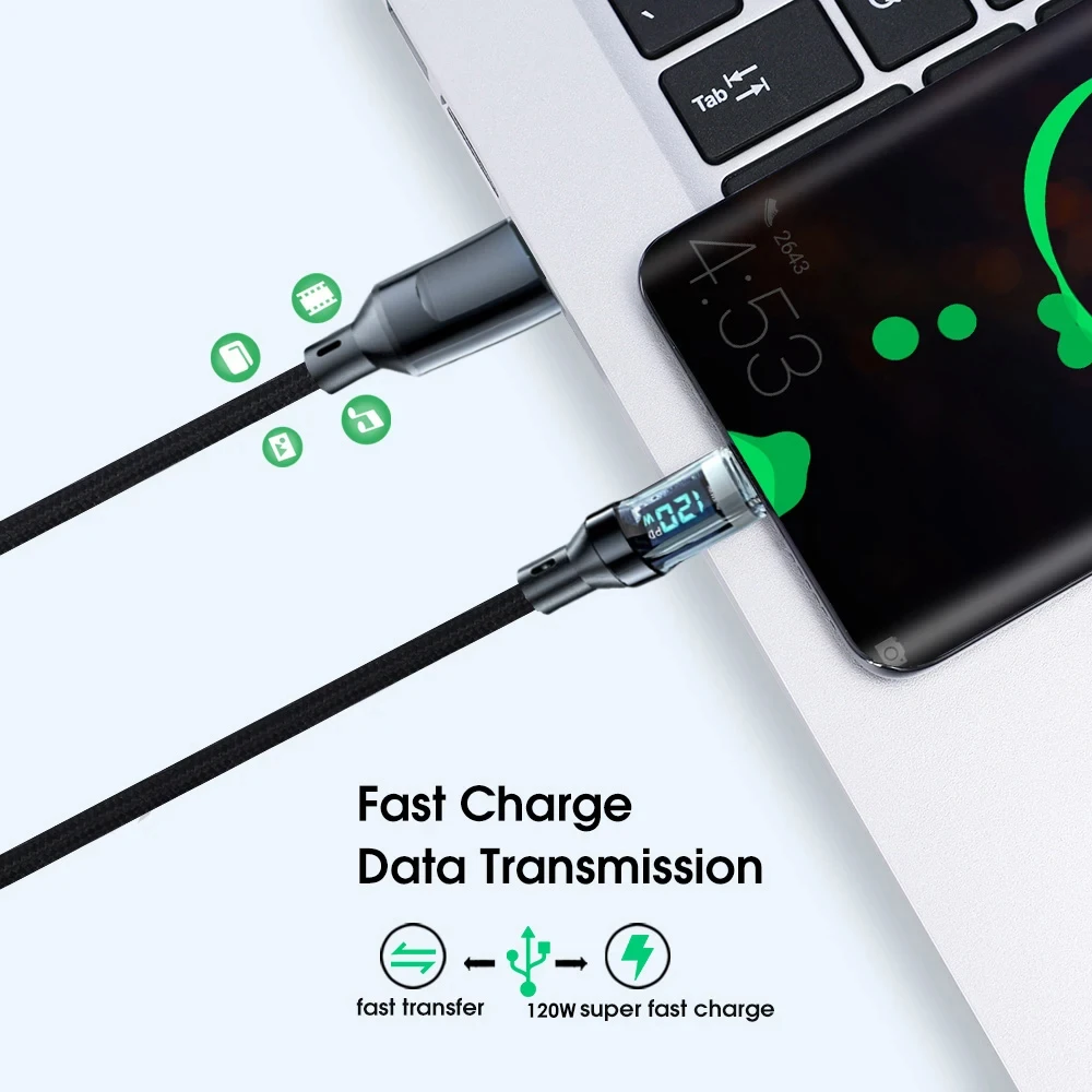 NNBILI 100W USB C 120W USB A Charging Cables with LED Display Screen, USB C=C-C,USB A=A-C, Not for Xiaomi iPhone Samsung