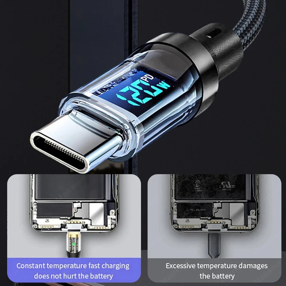 NNBILI 100W USB C 120W USB A Charging Cables with LED Display Screen, USB C=C-C,USB A=A-C, Not for Xiaomi iPhone Samsung