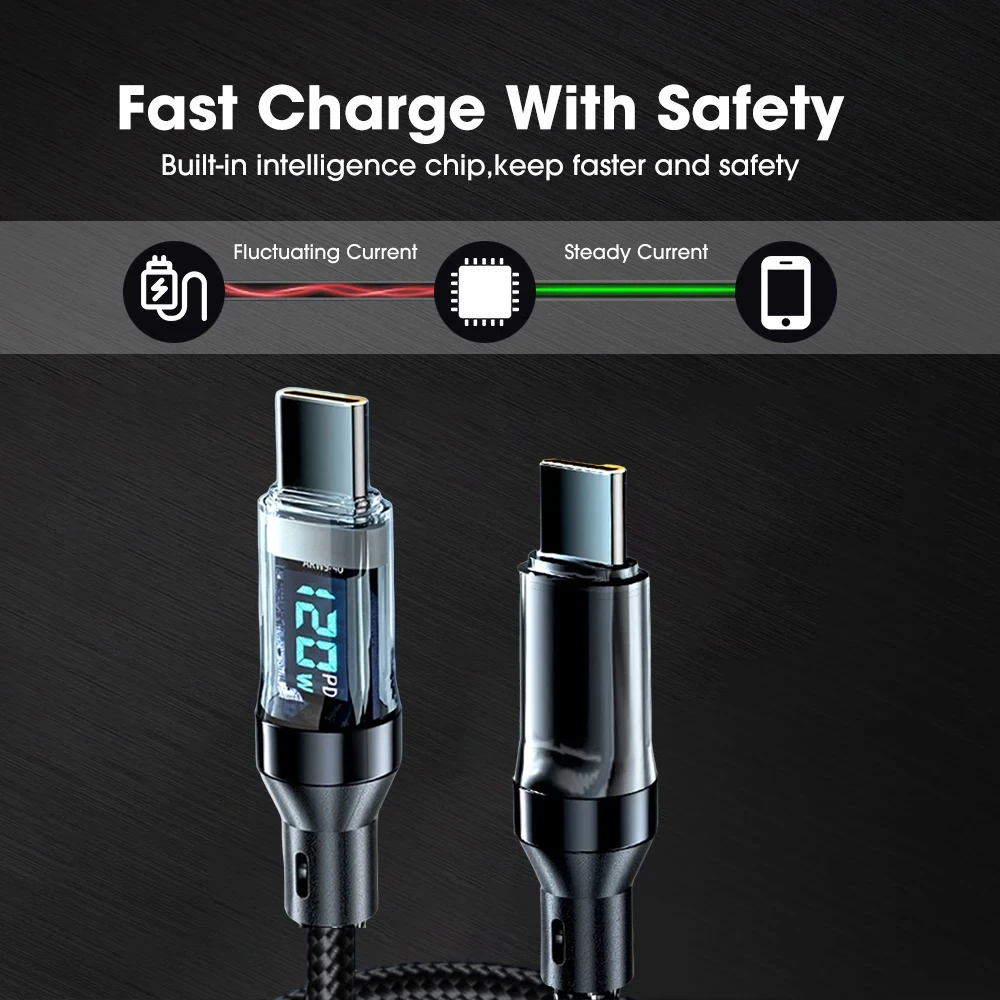 NNBILI 100W USB C 120W USB A Charging Cables with LED Display Screen, USB C=C-C,USB A=A-C, Not for Xiaomi iPhone Samsung