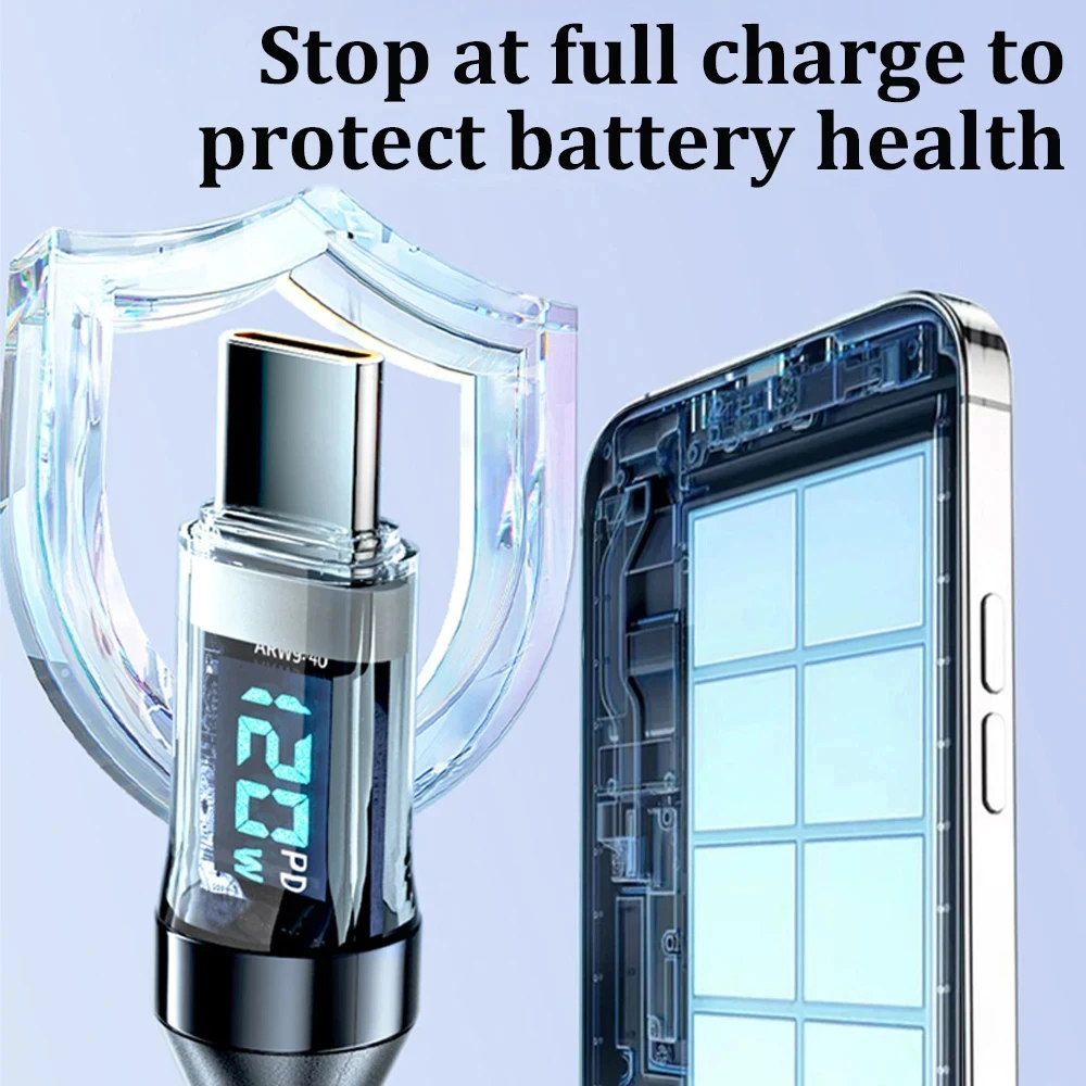 NNBILI 100W USB C 120W USB A Charging Cables with LED Display Screen, USB C=C-C,USB A=A-C, Not for Xiaomi iPhone Samsung