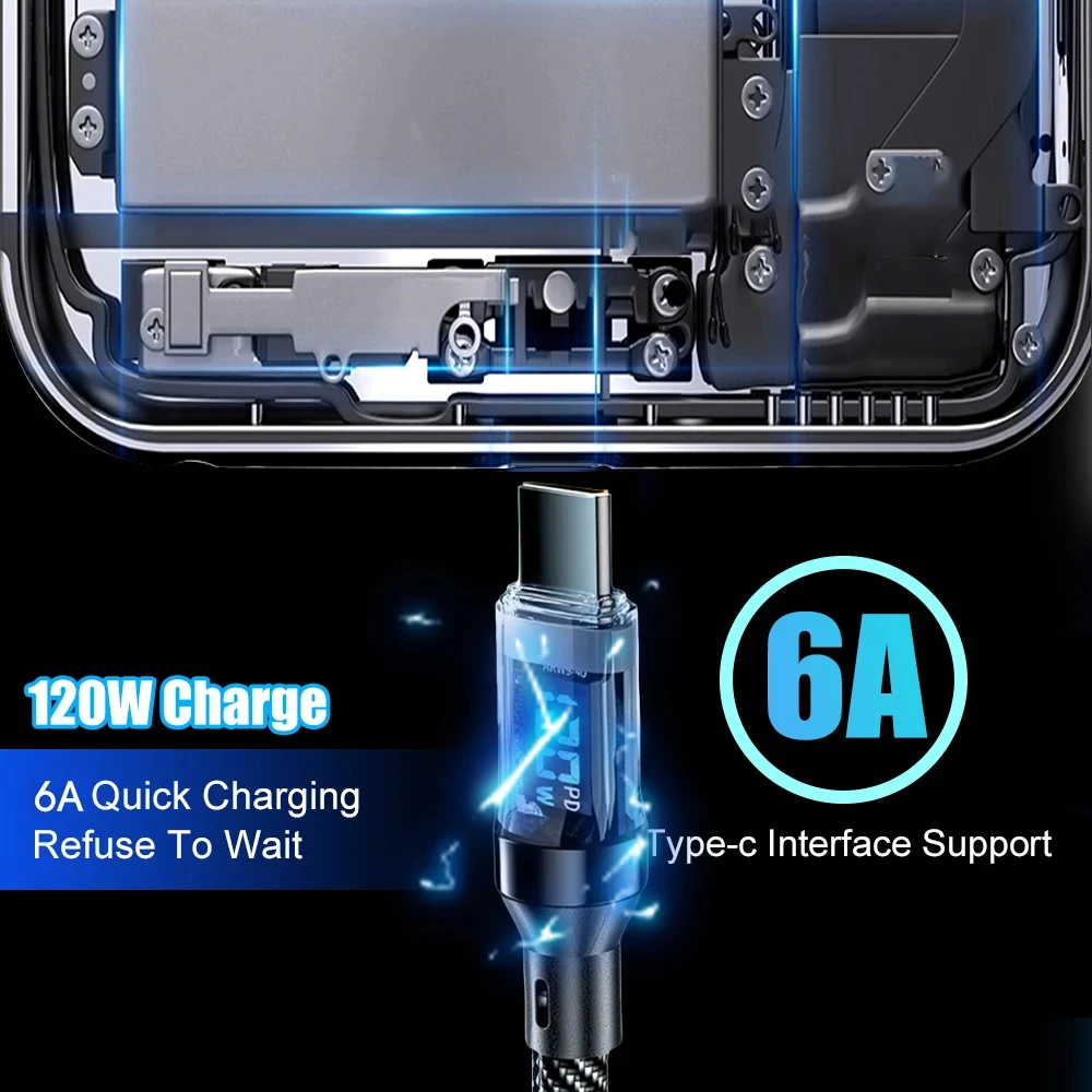 NNBILI 100W USB C 120W USB A Charging Cables with LED Display Screen, USB C=C-C,USB A=A-C, Not for Xiaomi iPhone Samsung